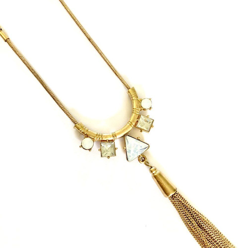 Ann Taylor LOFT Opal Triangle Fringe Pendant Necklace NWT 39